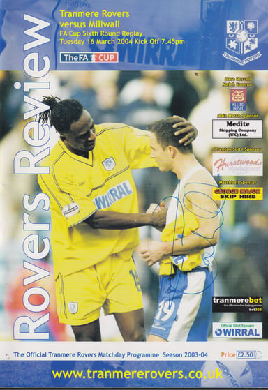 Tranmere Rovers v Millwall programme cover